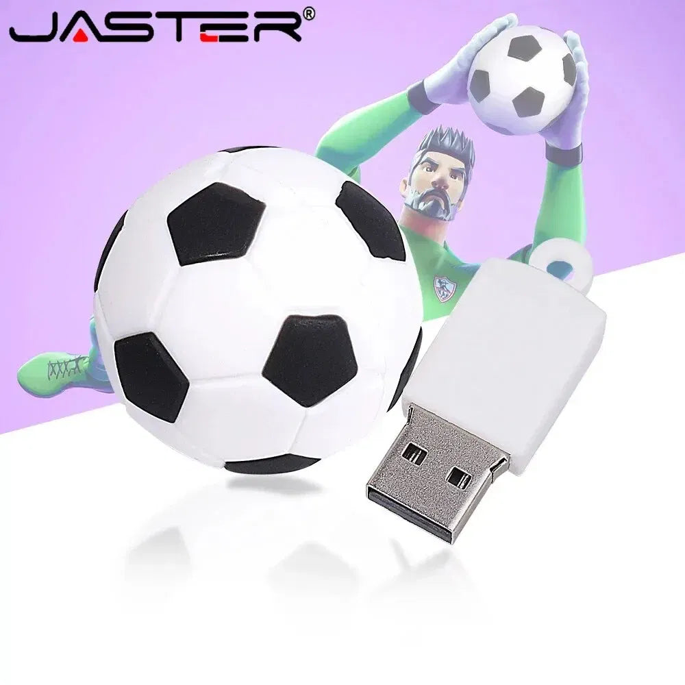 Capacity: 64GB, Color: Red - Football USB Flash Drive 64GB Cute Cartoon Memory Stick 32GB Yellow Red Black Pen Drive 16GB Creative Gift U Disk Free Chain