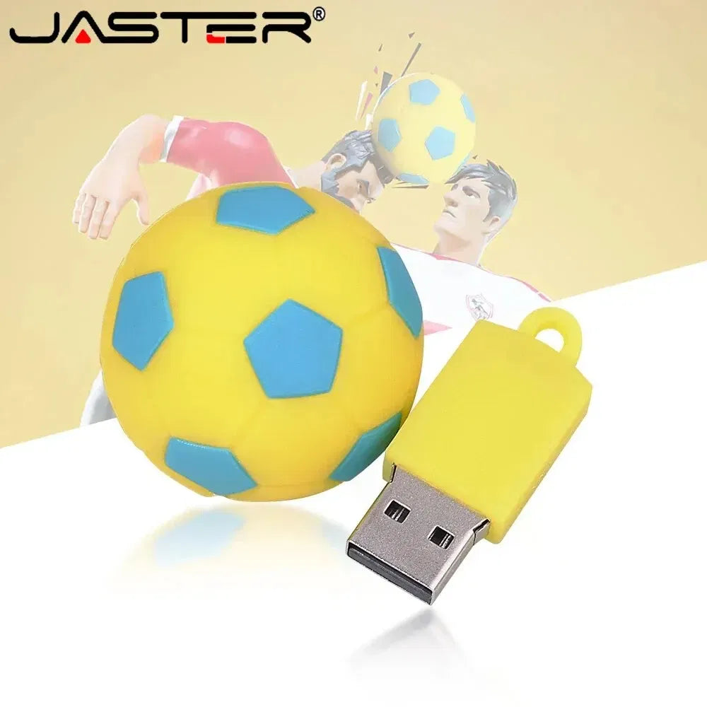 Capacity: 64GB, Color: Red - Football USB Flash Drive 64GB Cute Cartoon Memory Stick 32GB Yellow Red Black Pen Drive 16GB Creative Gift U Disk Free Chain