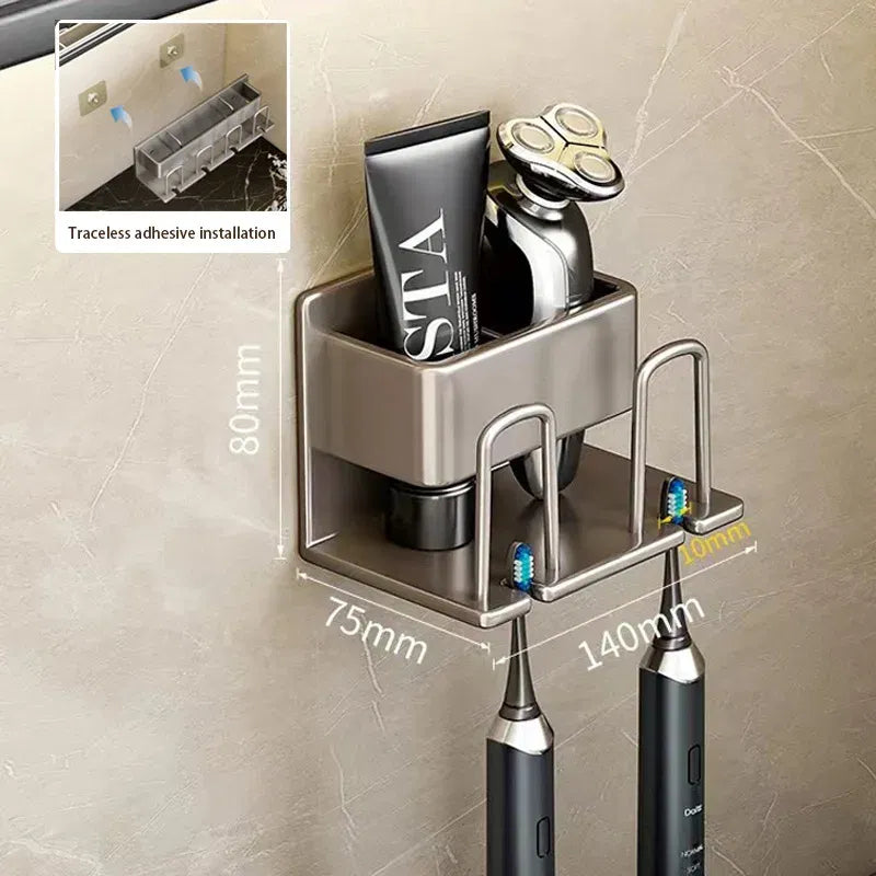 Color: black - Toothbrush Holder Wall Mounted Toothpaste Dispenser Aluminium Electric Hair Brushes Storage Bathroom Accessories House Organizer