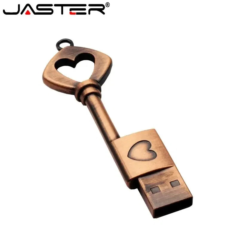 Capacity: 64GB, Color: Green - JASTER Copper Love Heart Shaped Key Usb Flash Drive Pendrive Pen Drive 32GB 64GB Metal Keys Memory Stick Creative Wedding Gift