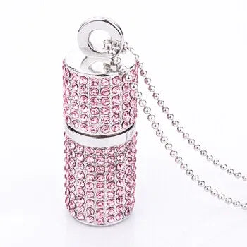 Color: Pink, Capacity: 64GB - JASTER Crystal cylindrical USB Flash Drive  fashion metal diamond pen driveu disk pendrive 4GB 8GB 16GB 32GB 64GB memory stick