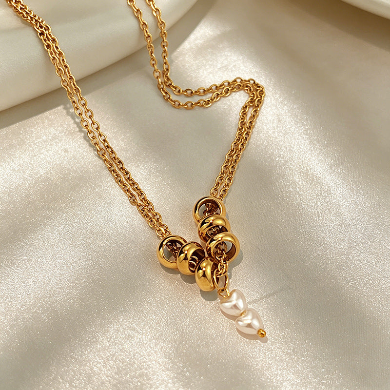 Fashionable Titanium Steel Pearl Necklace For Women Niche Vintage Style