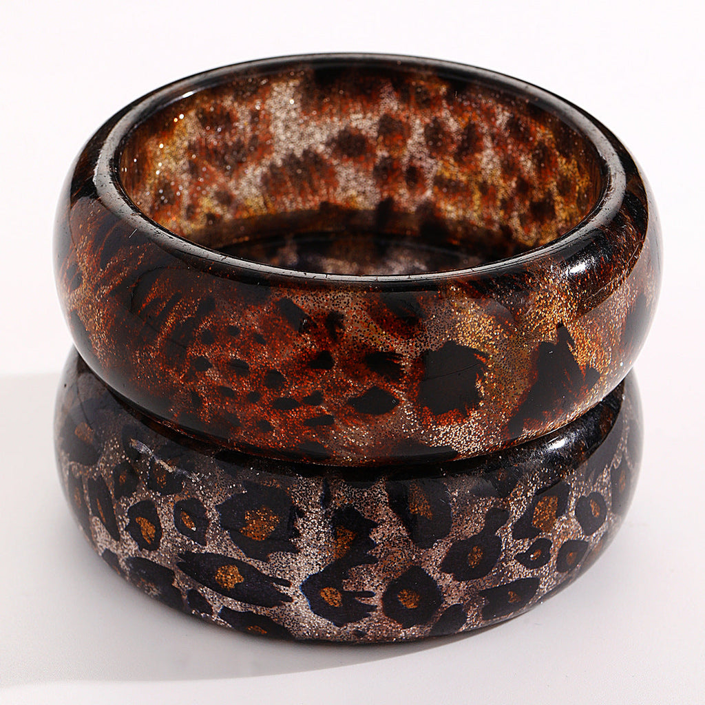 Retro Leopard-print Glitter Resin Wide Bracelet