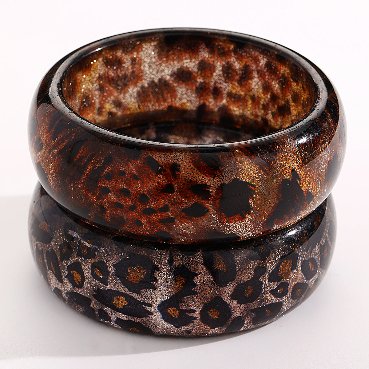 Retro Leopard-print Glitter Resin Wide Bracelet
