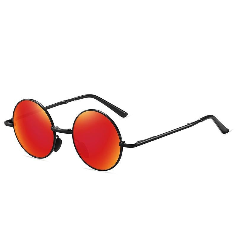 Womens Fashionable Round-frame Polarized Foldable Metal Sunglasses