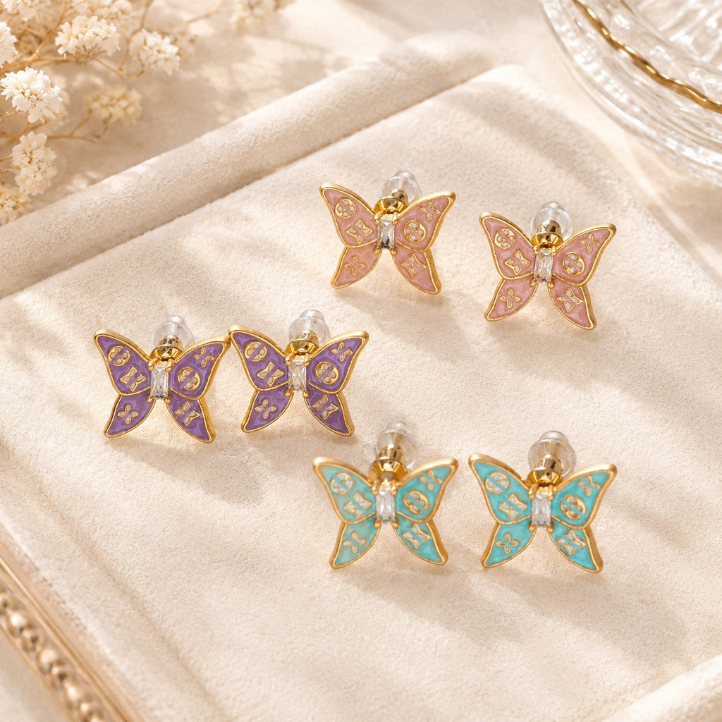 Colorful Enamel Butterfly Earrings With Dripped Oil Design