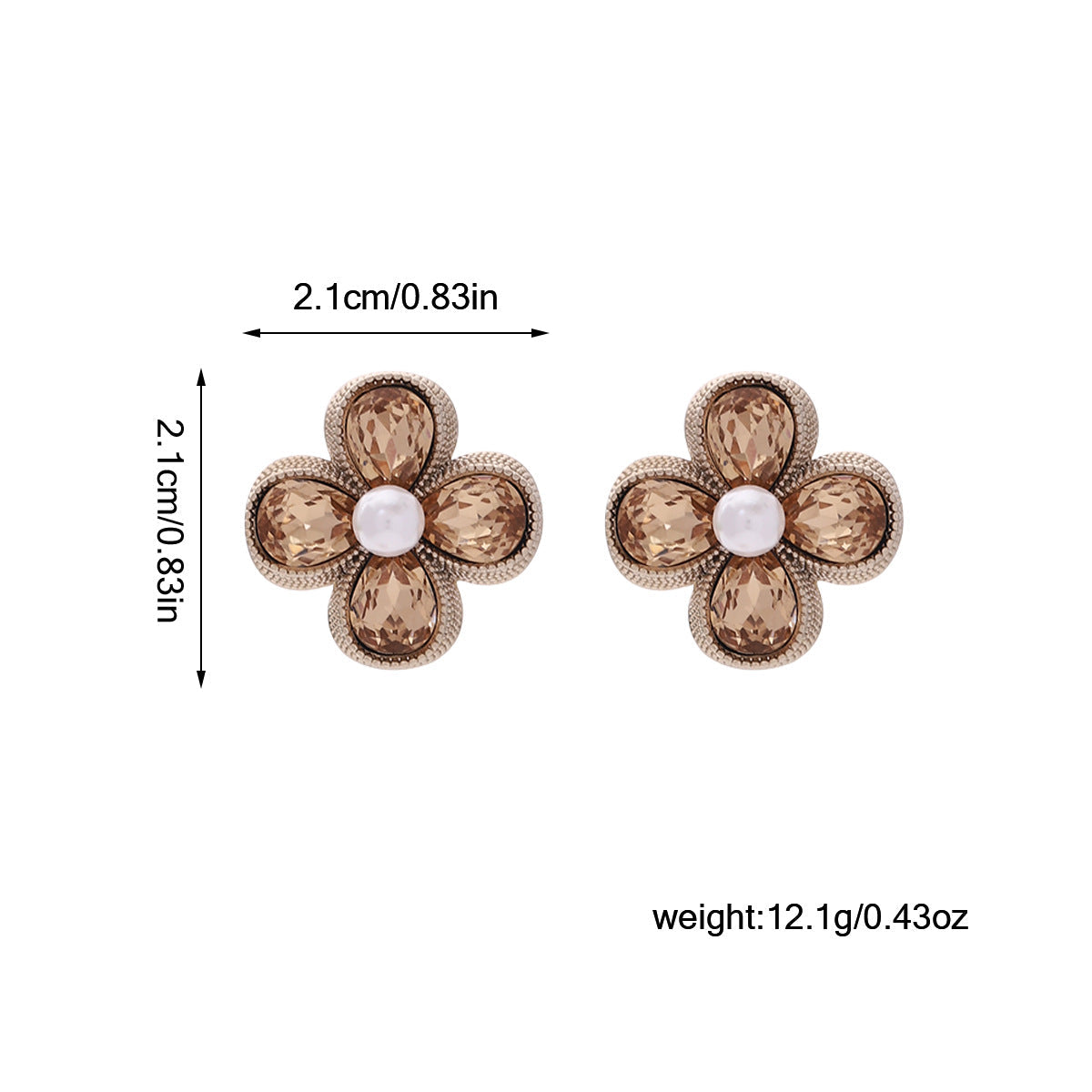 Autumn And Winter New Fashion Retro Coffee Color Diamond Pearl Petal Earrings Personalized Light Luxury Sweet Versatile Earrings Wholesale