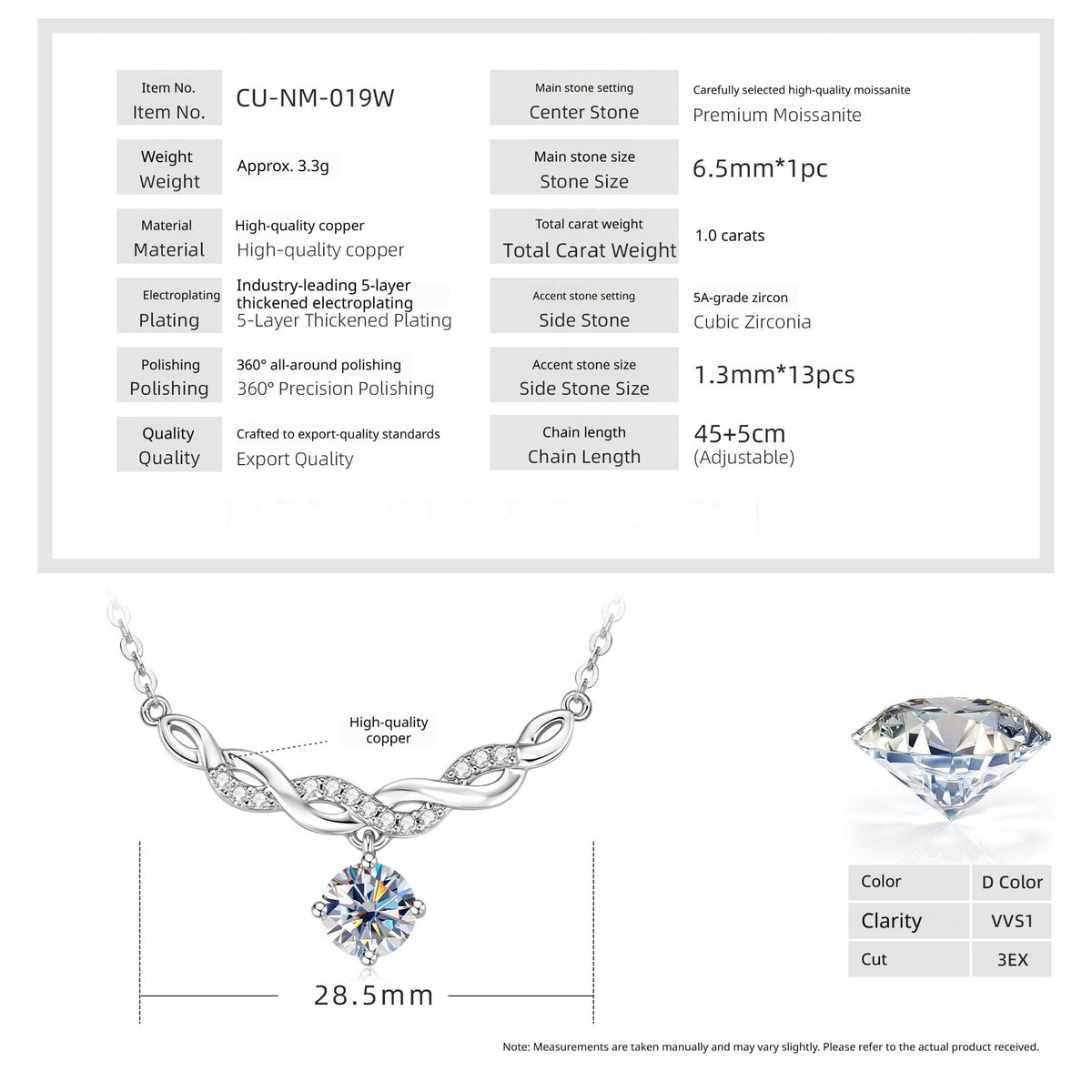 Geometric Round Moissanite Versatile Light-Luxury Necklace