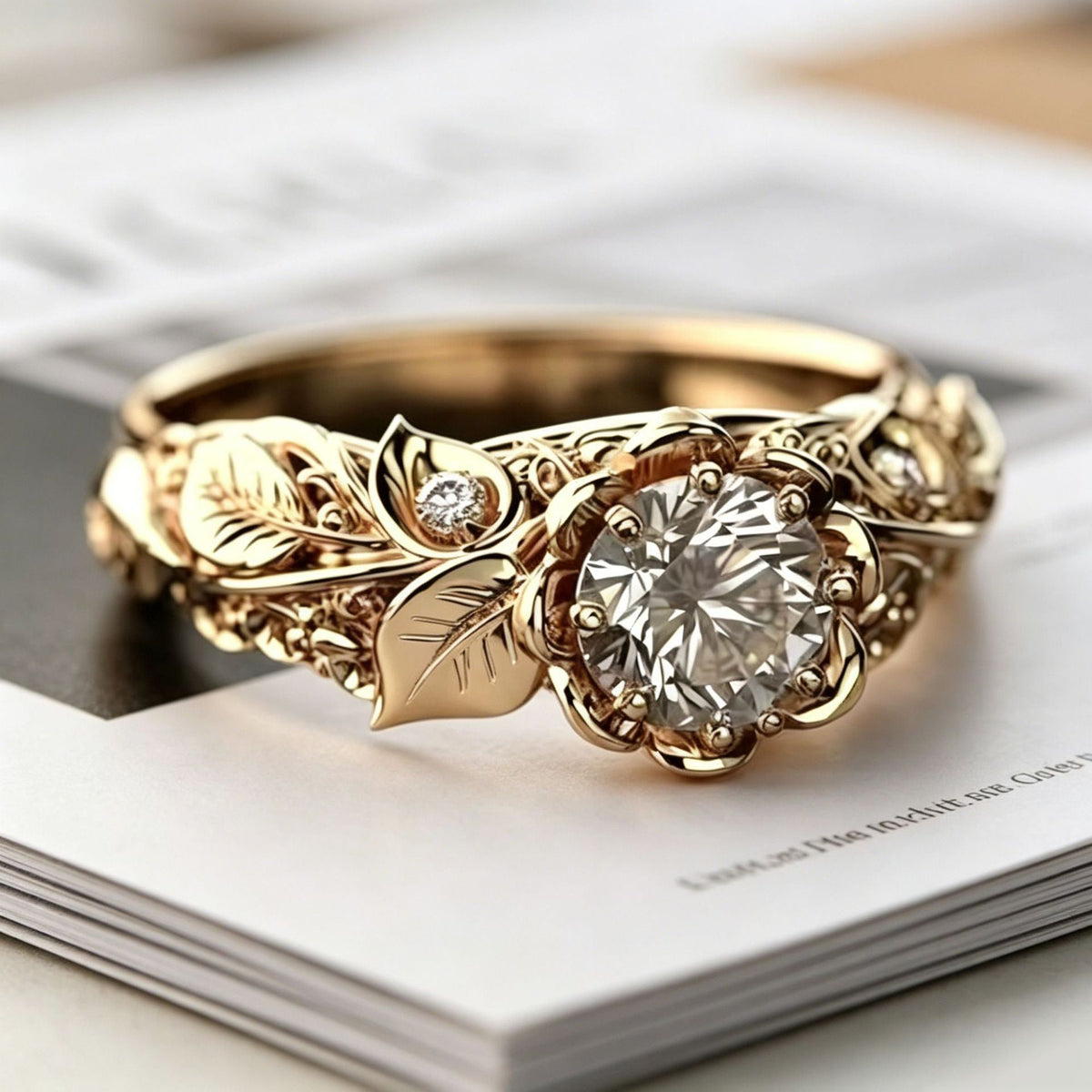 Yanbai Cross-Border Foreign Trade Exquisite Flower And Leaf Ring, Floral Copper Inlaid Zircon Exquisite Jewelry Women's Ring