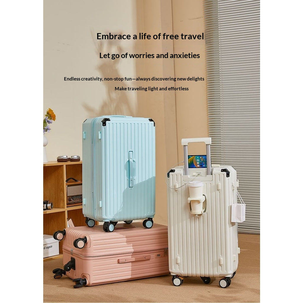 Five Wheel Large Capacity Luggage For Women 2025 New Model Boarding Case Travel Case For Men 28 Suitcase Sturdy, Durable, Thickened - Cup Holder USB Interface