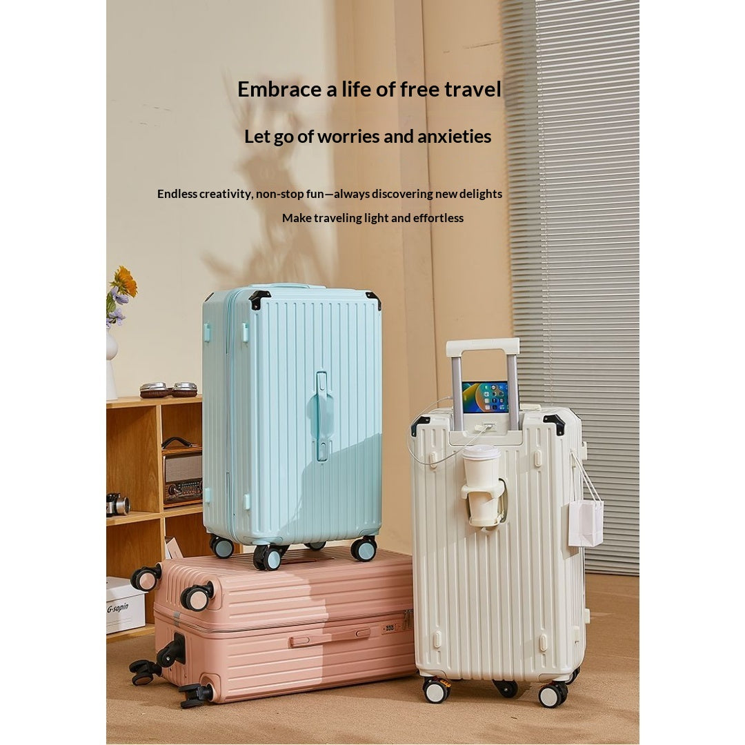 Five Wheel Large Capacity Luggage For Women 2025 New Model Boarding Case Travel Case For Men 28 Suitcase Sturdy, Durable, Thickened - Cup Holder USB Interface