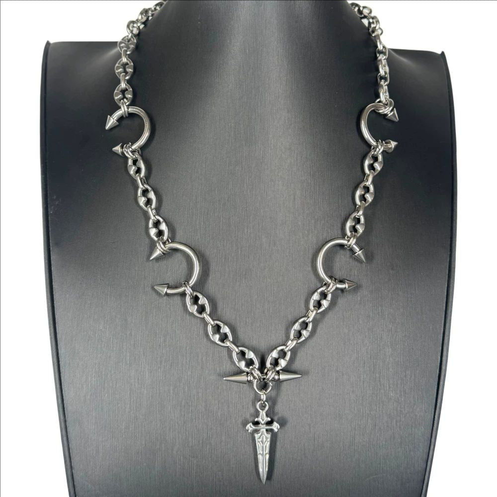 Spiked Sword Pendant Necklace For Men And Women