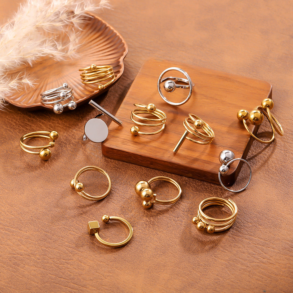 Ins-style Geometric Sphere Titanium Steel Ring For Women