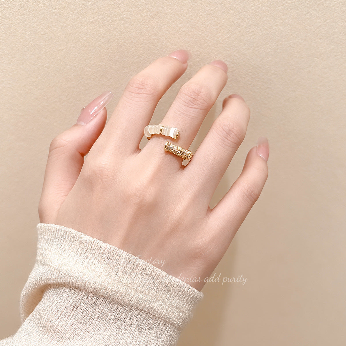 Light Luxury And High-End Micro-Paved Zircon Cat's Eye Bamboo Ring Design Internet Celebrity Index Finger Ring Exquisite Ring Tail Ring For Women