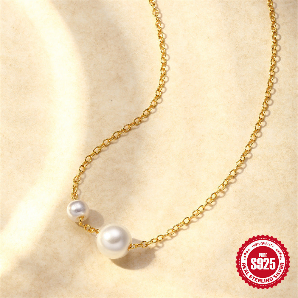 S925 Sterling Silver Necklace With 2 Pearls Adjustable Sliding Design