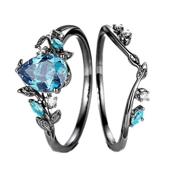 Sanjie European And American Ring Wholesale Blue Topaz Natural Ring Cross-border Fashion Inlaid Water Drop Diamond Jewelry