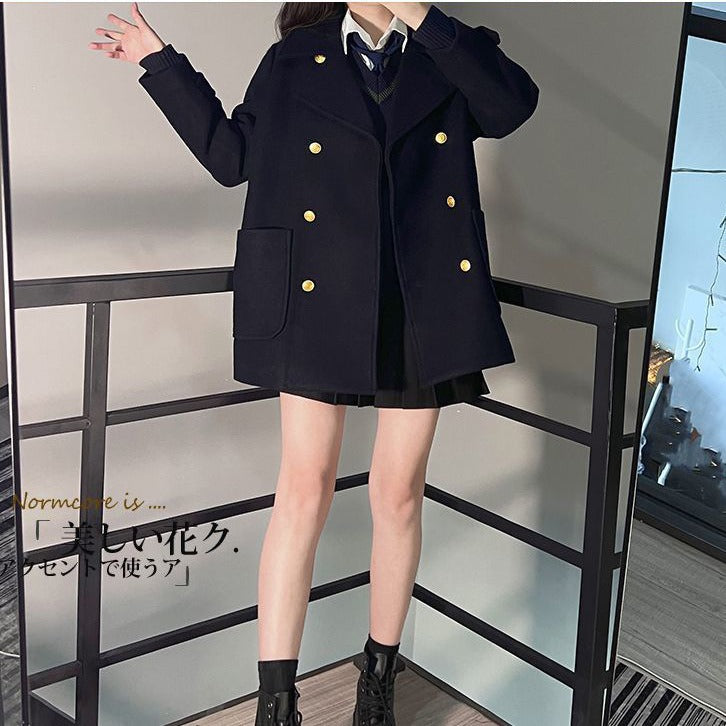 Women's Japanese-style Preppy Wool Coat For Fall And Winter