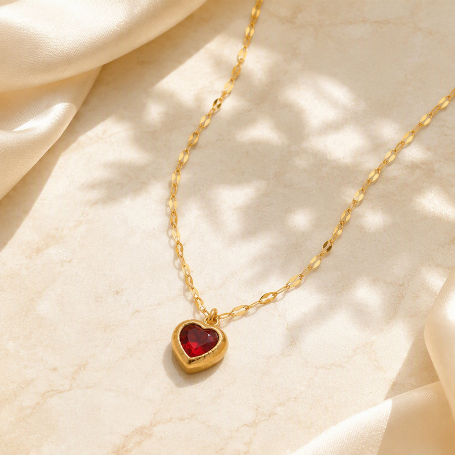 Gold Plated Stainless Steel Heart Zircon Pendant Necklace For Women, Dainty Lip Chain Colorful Heart Crystal Choker, Minimalist Love Jewelry Gift