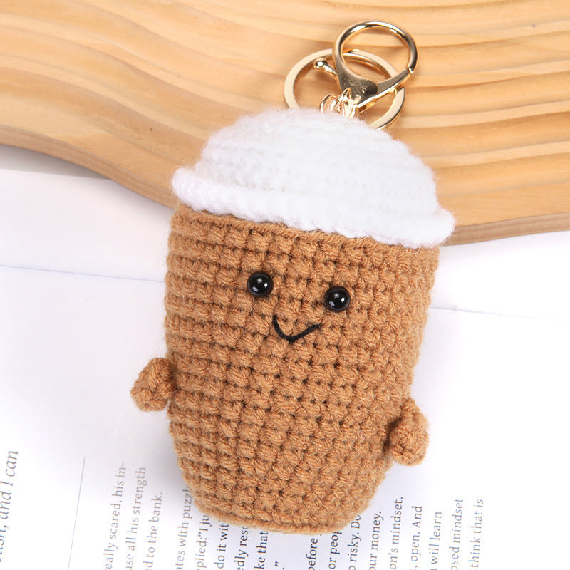 Handmade Crocheted Yarn Coffee Cup Keychain