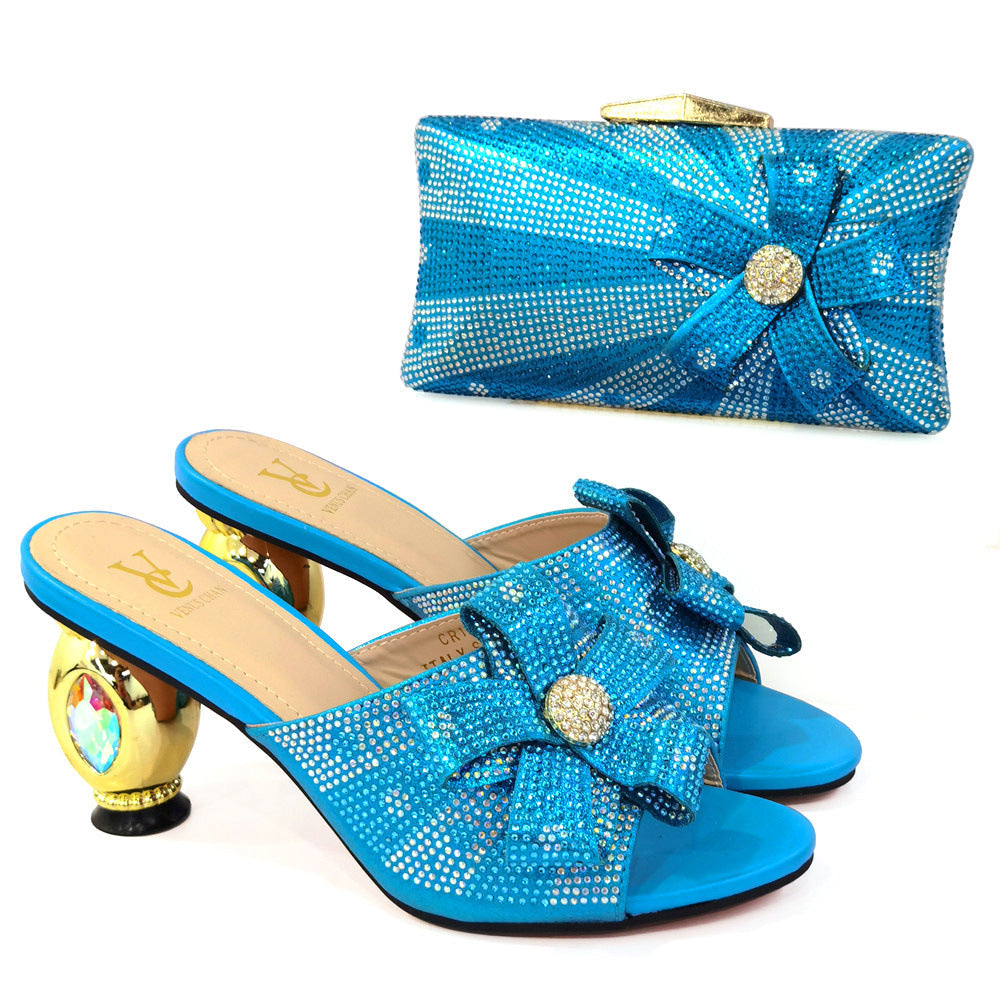 Evening Clutch Bag With Thick Heels And High Heeled Sandals