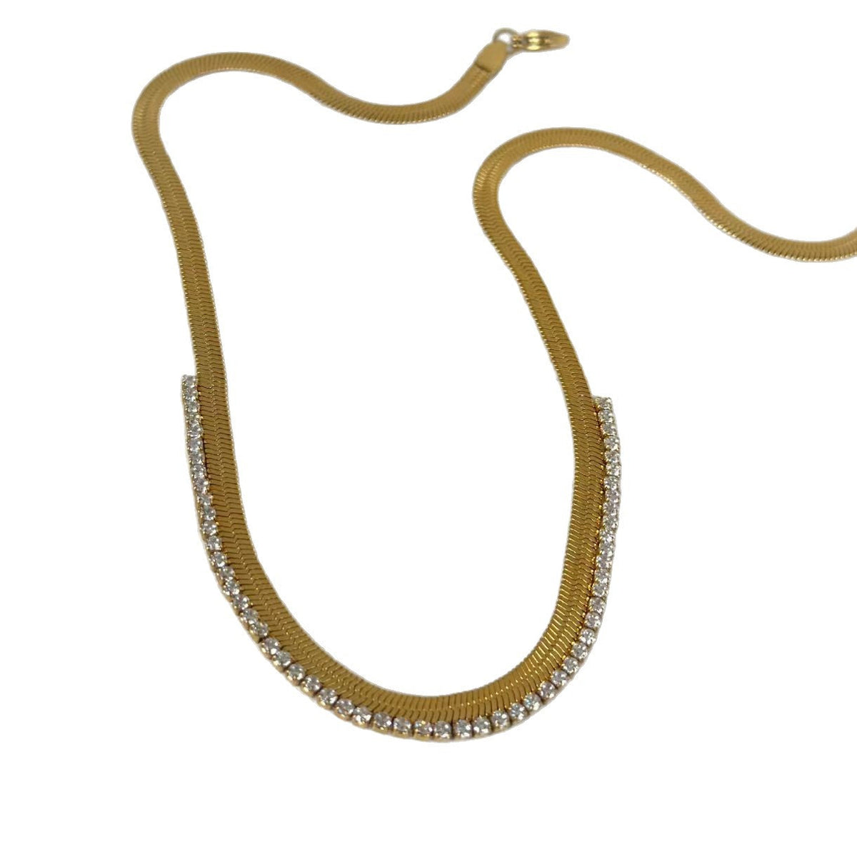 Super Shiny Jewelry 18K Gold Electroplated Titanium Steel Summer Ootd Super Shiny Light Luxury Half-Diamond Blade Chain Clavicle Necklace