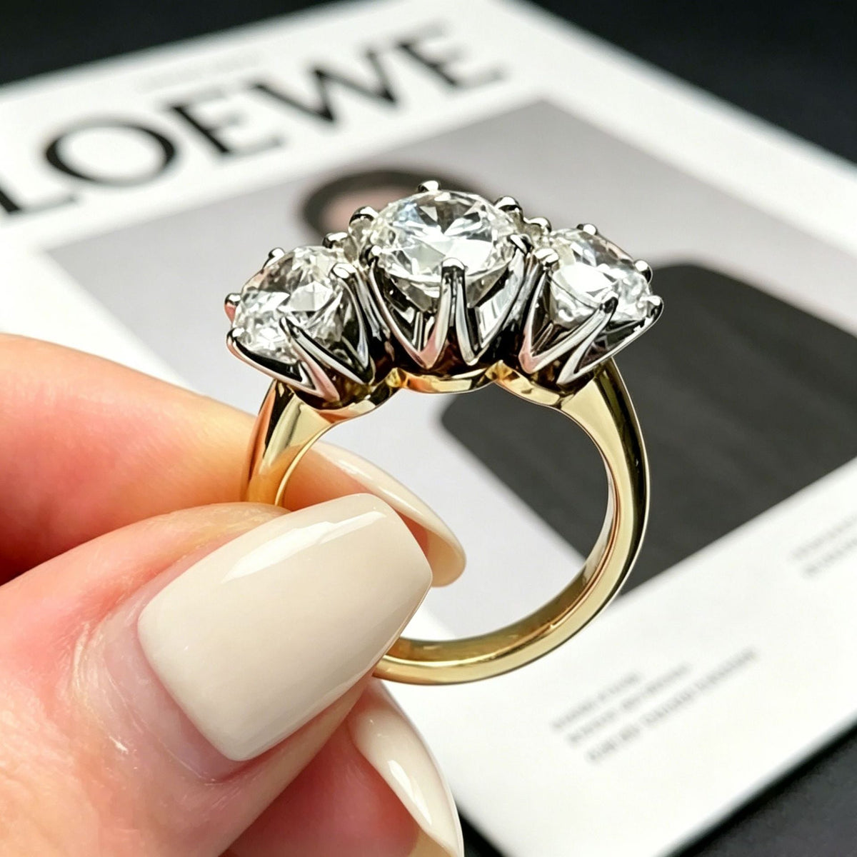 Yanbai Cross-Border Light Luxury Six-Prong Inlaid Jewelry For Women, Two-Tone Vintage Round Zirconia Diamond Ring, High-End Minimalist Design