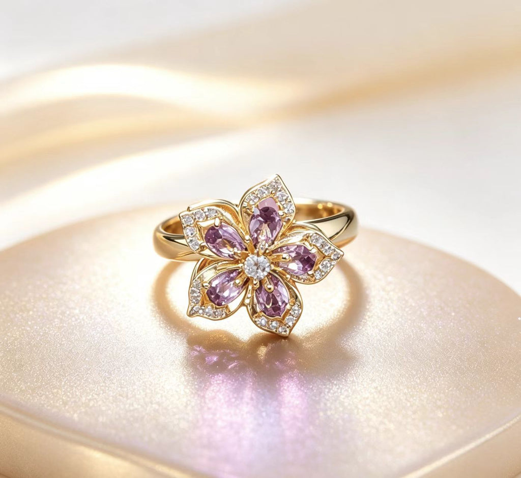Rotatable Double-Layer Flower Bear Ring