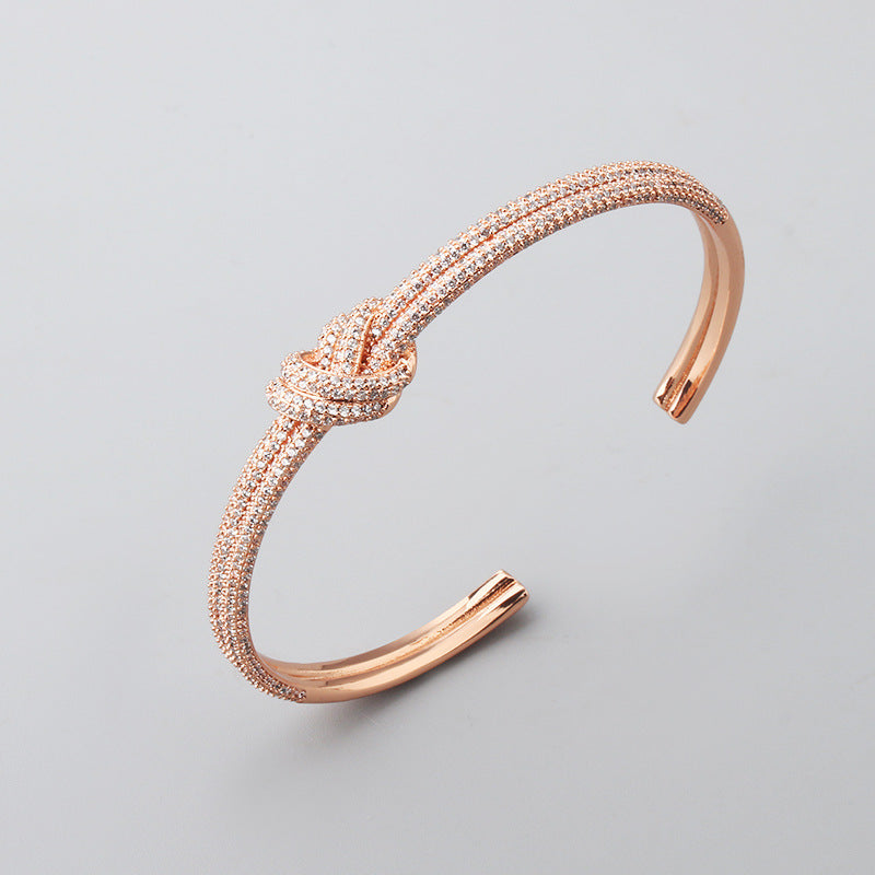 Women's Electroplated Zircon Rope Knot Open Bracelet