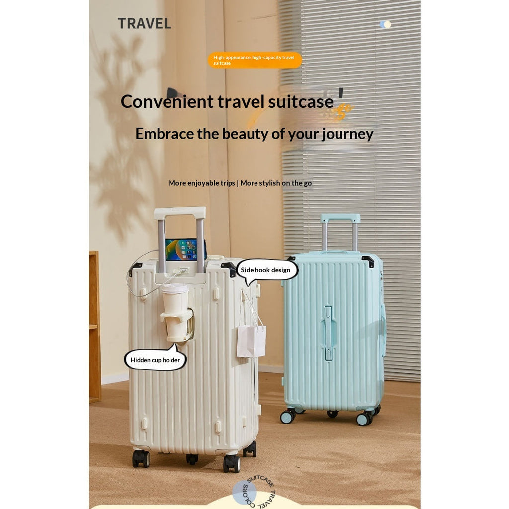 Five Wheel Large Capacity Luggage For Women 2025 New Model Boarding Case Travel Case For Men 28 Suitcase Sturdy, Durable, Thickened - Cup Holder USB Interface