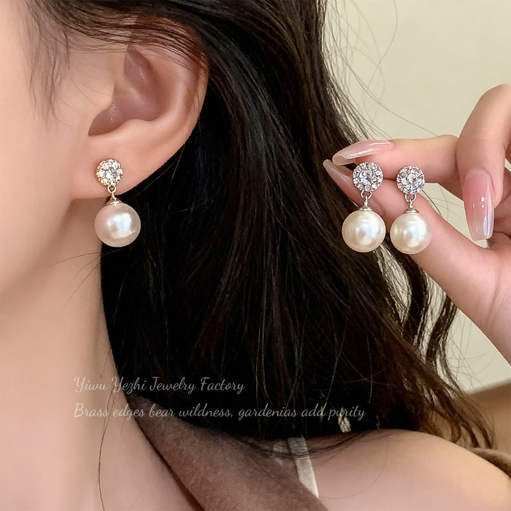 French-Style Gentle Versatile Zircon Pearl Earrings For Women, Elegant And Fashionable Minimalist Light Luxury Design, Wholesale