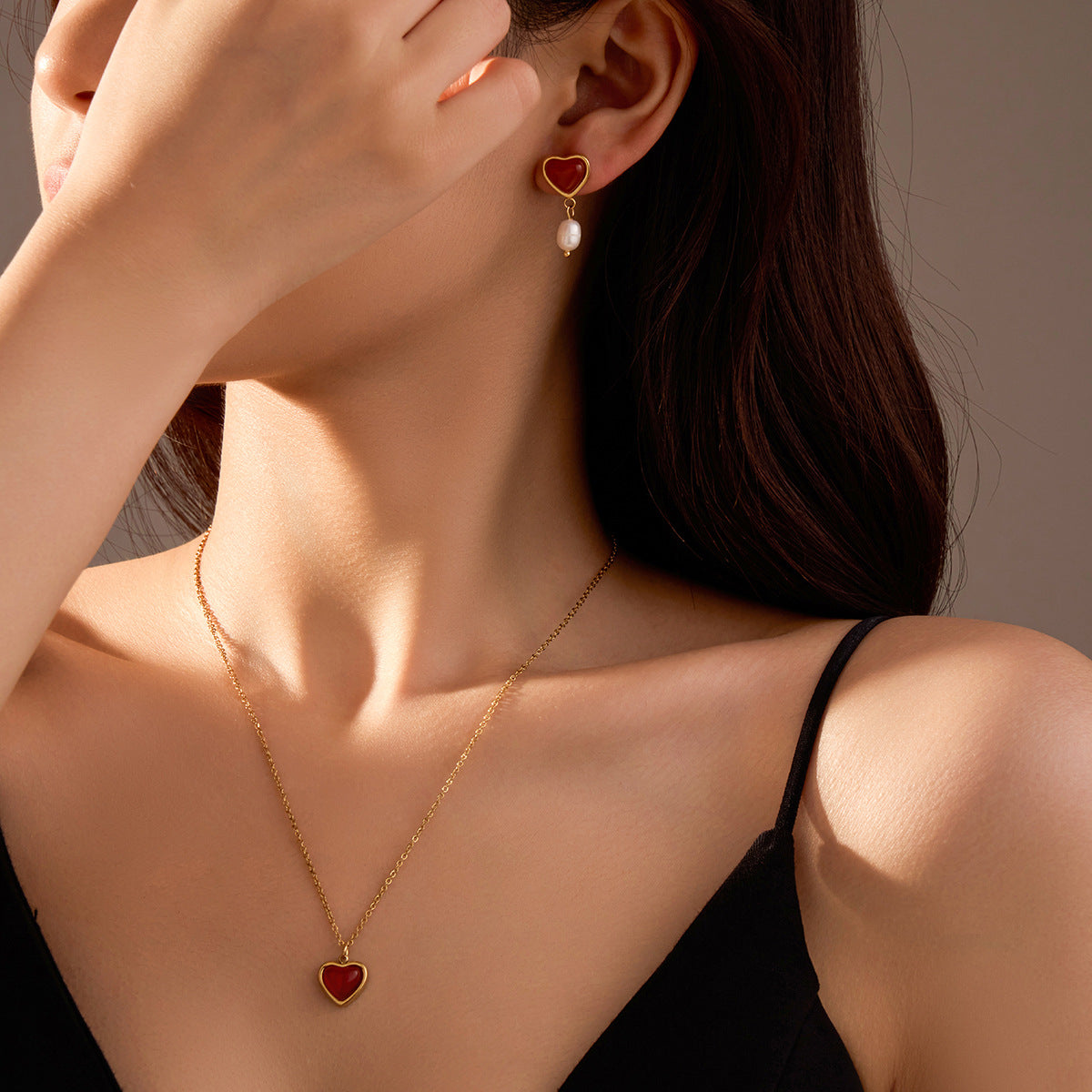 Natural Stone Pearl Pendant Necklace Choker And Earring Set