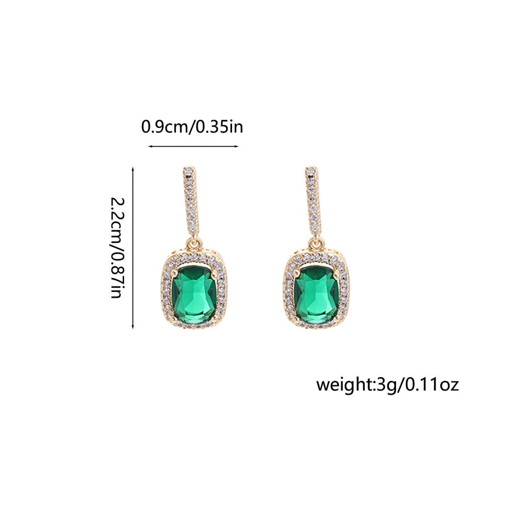 French-Style Vintage Emerald Pendant Earrings, Light Luxury Niche Design, High-End Fashion, Elegant And Simple Earrings