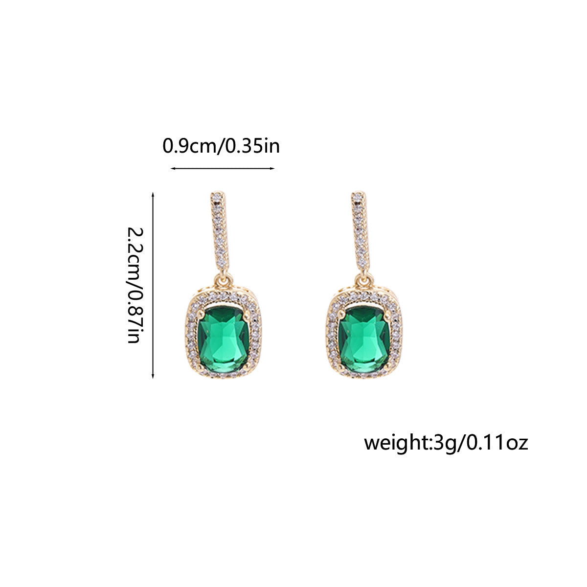 French-Style Vintage Emerald Pendant Earrings, Light Luxury Niche Design, High-End Fashion, Elegant And Simple Earrings