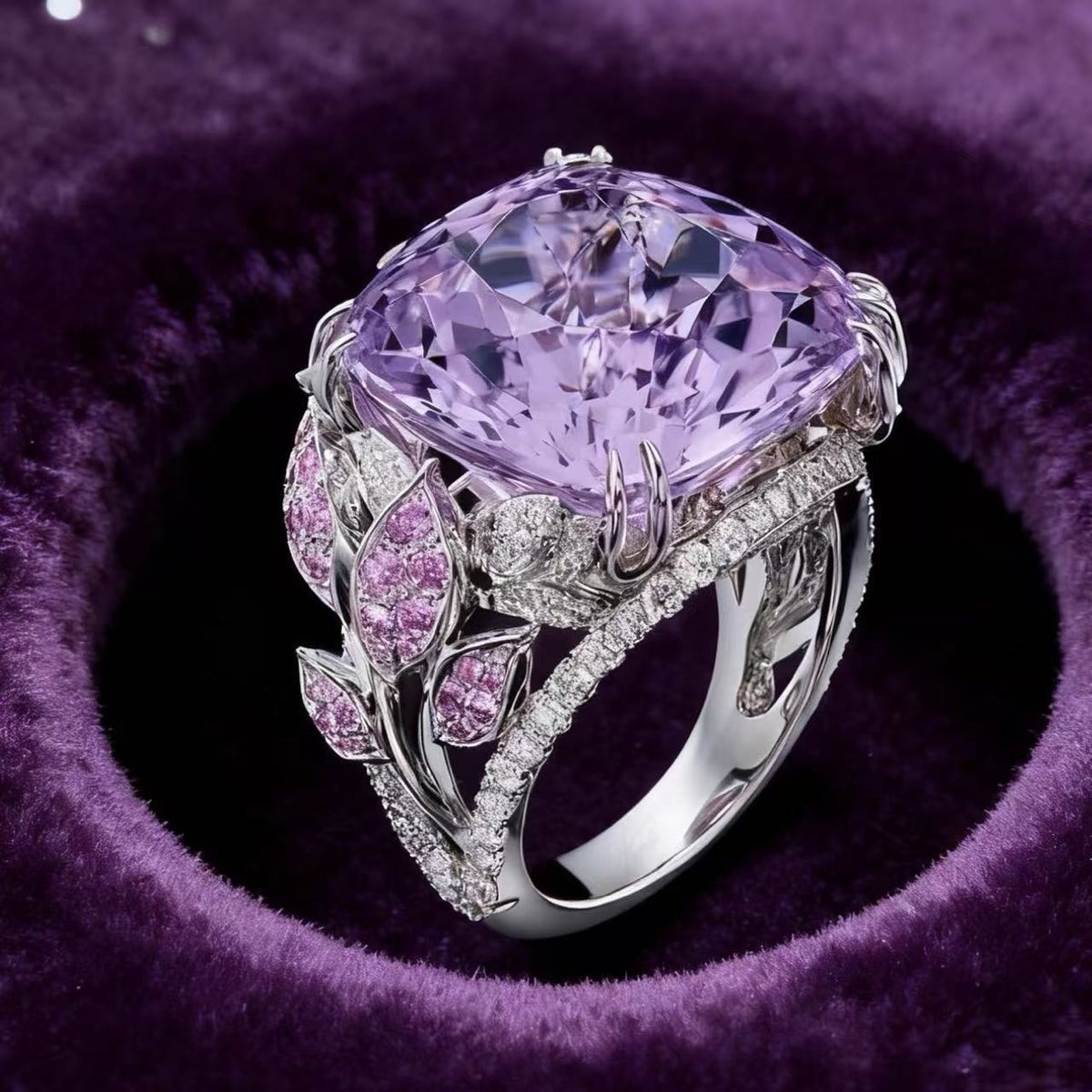 Sanjie European And American Cross-Border New Product Ring, Creative Floral Design, High-End Feel, Women's Purple Diamond Gemstone Ring, Full Diamond Jewelry