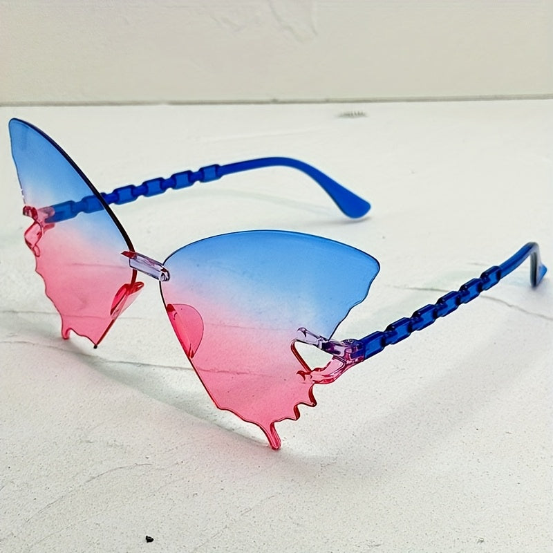 12 Pcs Rimless Butterfly Shaped Sunglasses Gradient Lens Eyewear Fancy Cut Out Frame Lightweight Structure Suitable For Theme Parties, Holiday Events, Beach Travel And Daily Fashion Outfit Matching.