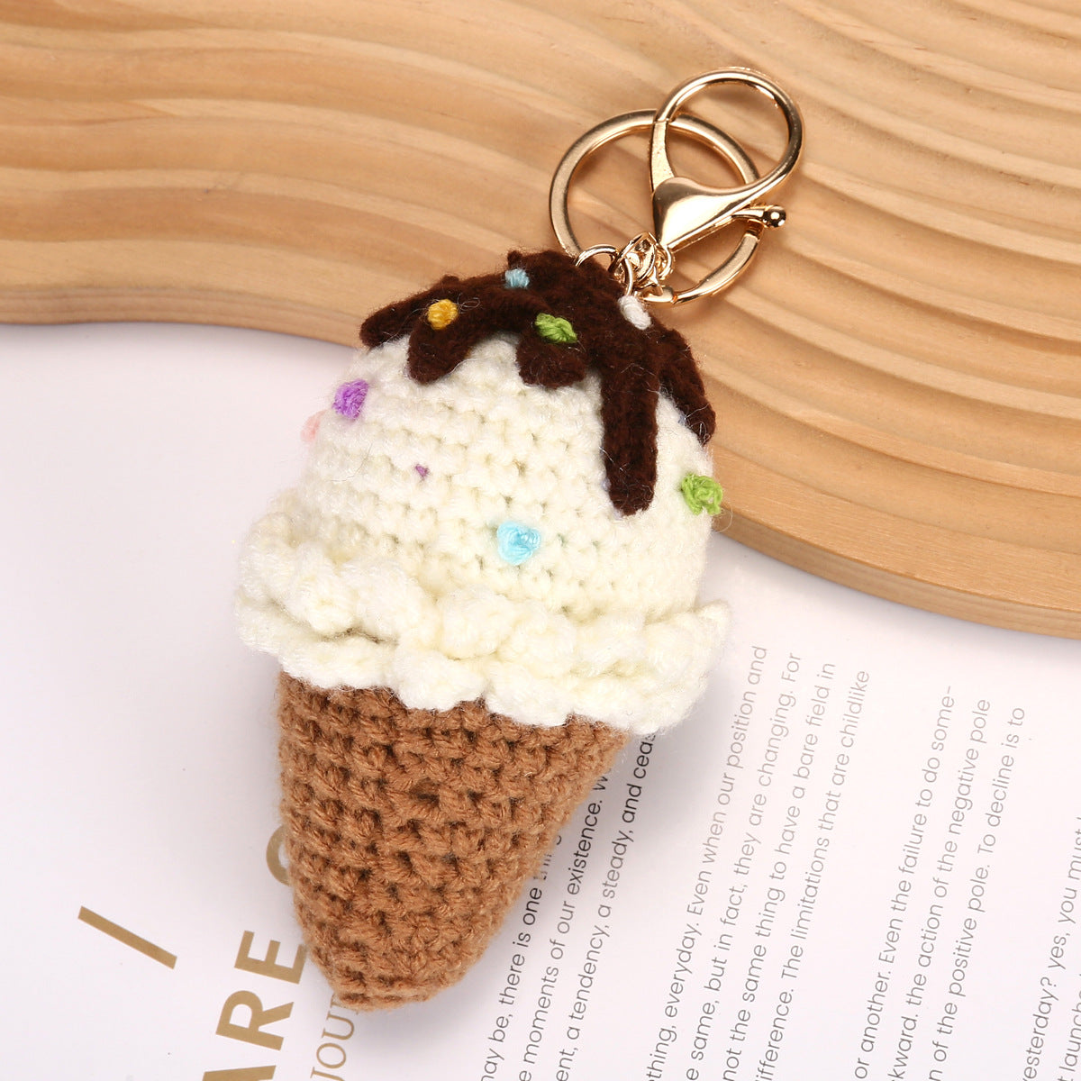 Knitted Yarn Ice Cream Cone Keychain