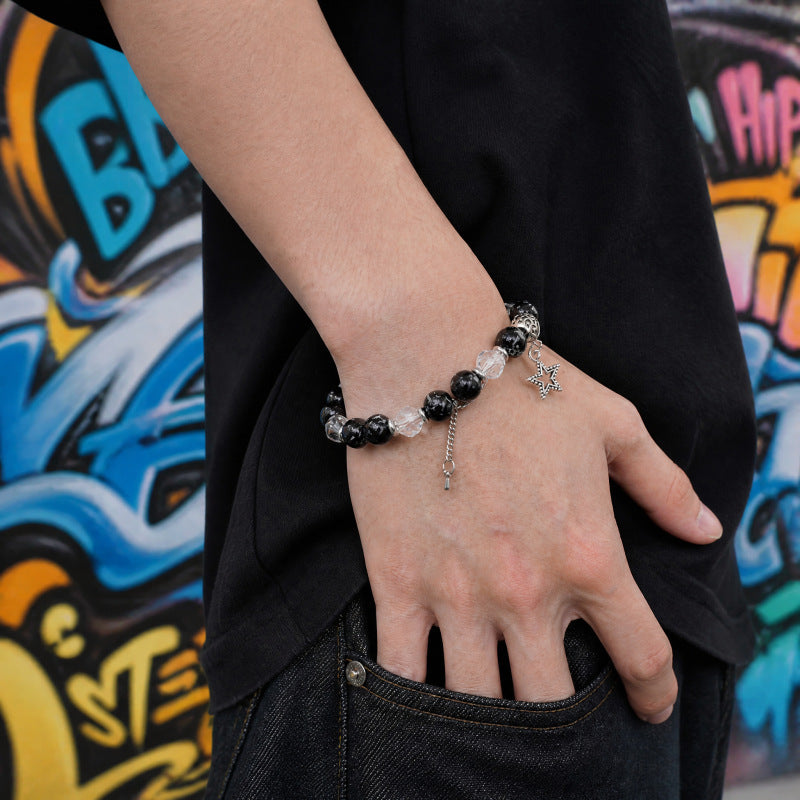 Ink Pattern Crystal Men Bracelet, Hip Hop Niche Light Luxury High-End Bangle For Women, Unique Fashion Commuter Versatile Wrist Jewelry
