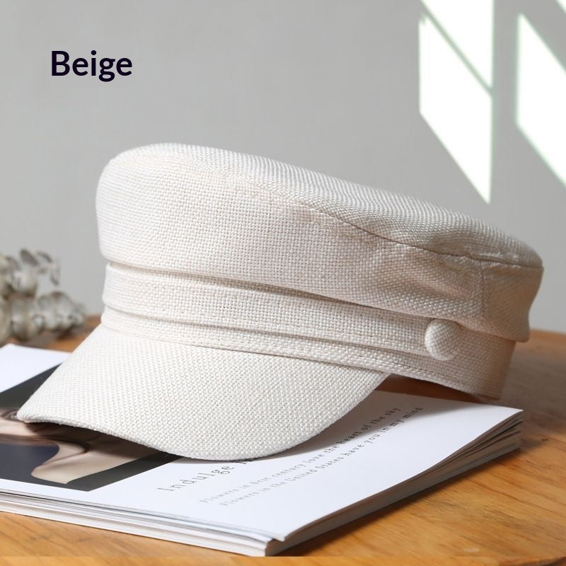 Japanese-style Retro Solid-color Flat-top Cotton-linen Sailor Hat For Women