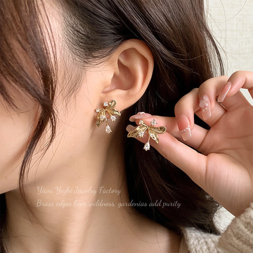 2026 New French-Style Gentle And Cool Exquisite Flower Zircon Earrings With Unique Design And Minimalist Style