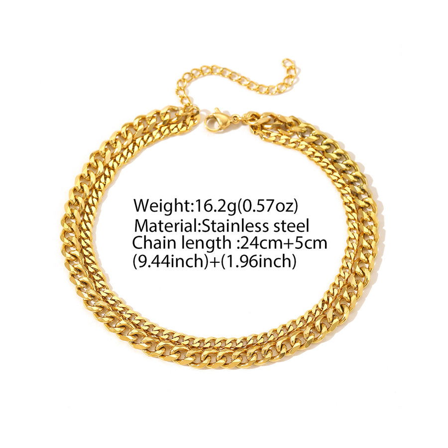 2Pcs Women Double Layer Cuban Chain Anklet Gold Silver Tone Stainless Steel Adjustable Curb Chain Ankle Bracelet Summer Beach Foot Jewelry Gift For Ladies