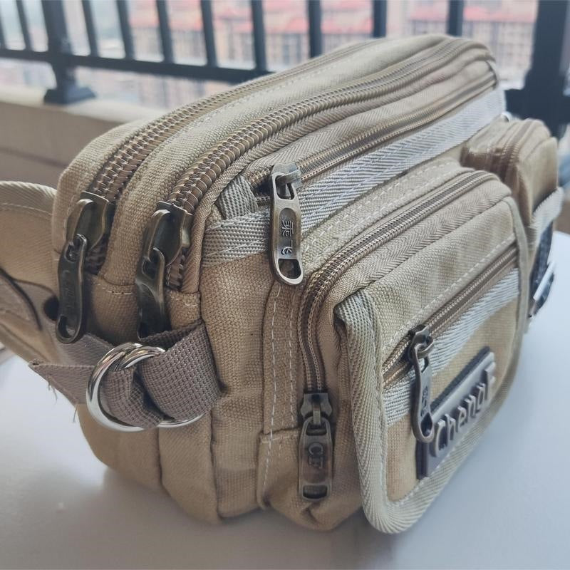Men's Solid Color Versatile Wear-resistant Canvas Waist Bag