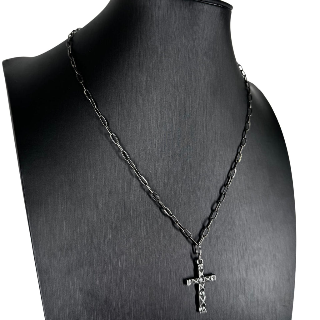 Vintage Distressed Diamond-studded Cross Necklace