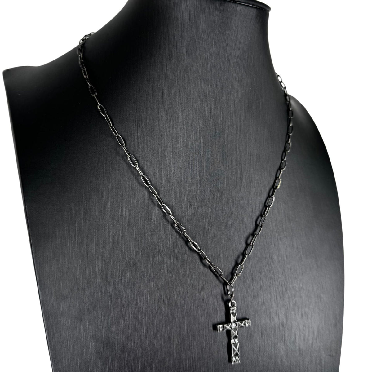 Vintage Distressed Diamond-studded Cross Necklace