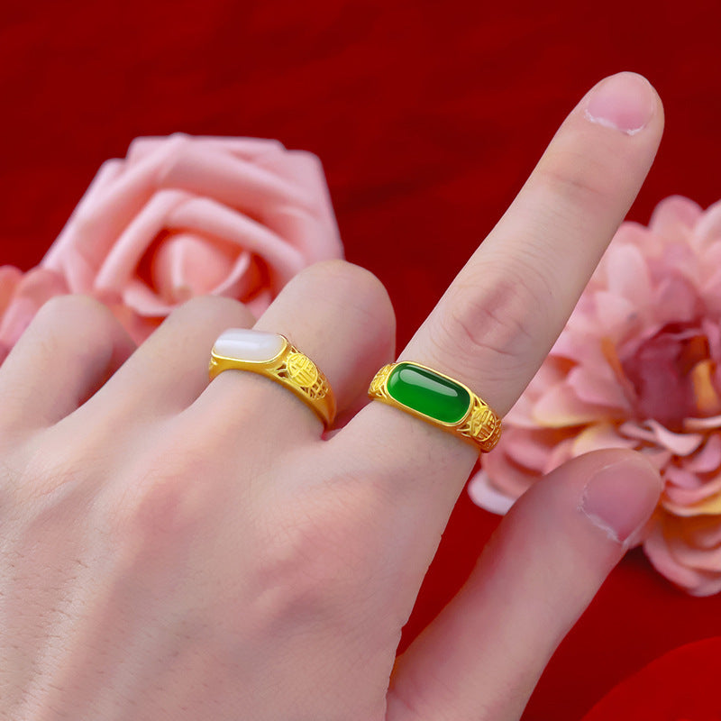Vietnamese Gold-Plated Rings With Pigeon Egg-Shaped Designs, Fortune And Prosperity Symbols, And Coin Inlays, Floral Designs, Factory Direct Supply, One-Piece Dropshipping