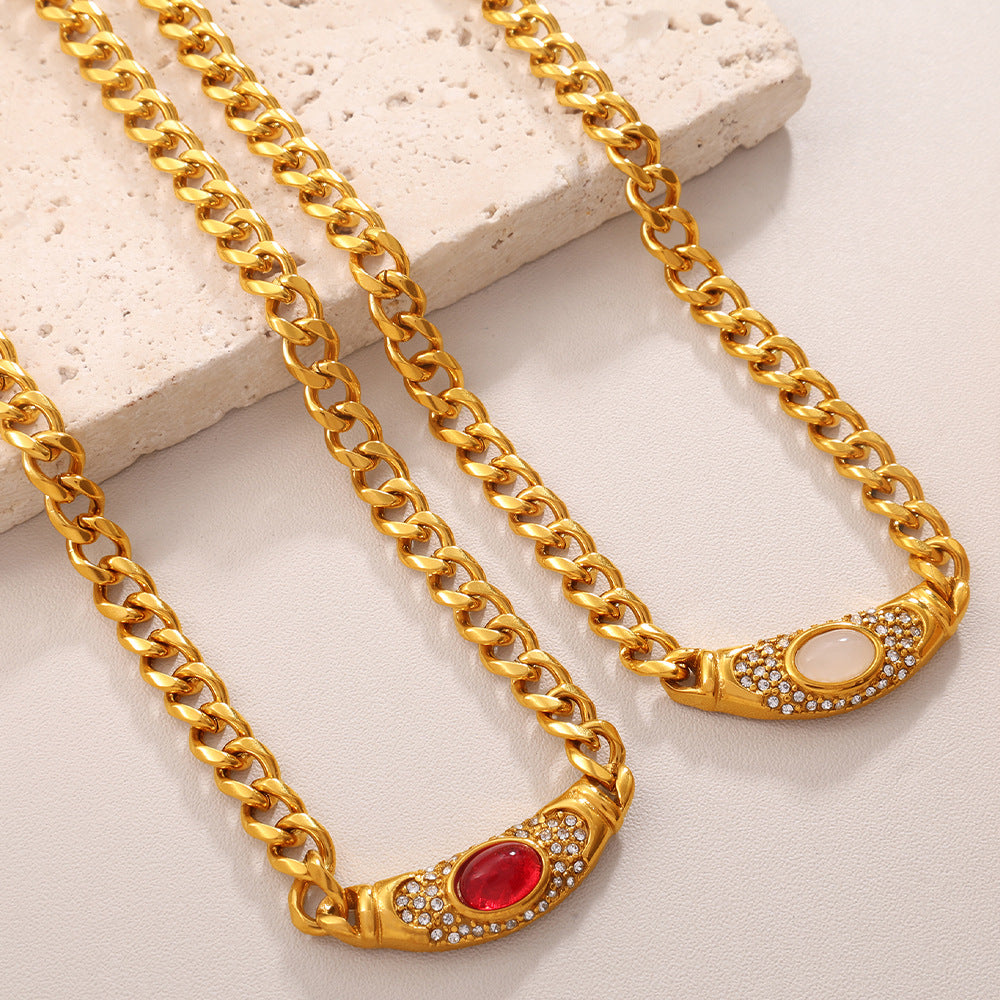 Vintage Mid-century Geometric Choker Necklace With Cats-eye Inlays