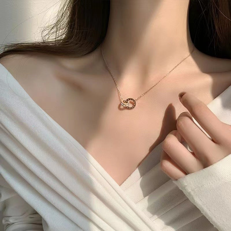 Titanium Amazon's Cross  Border Bestseller, European And American Fashion Roman Numeral Necklace, Light Luxury With A High-End Feel