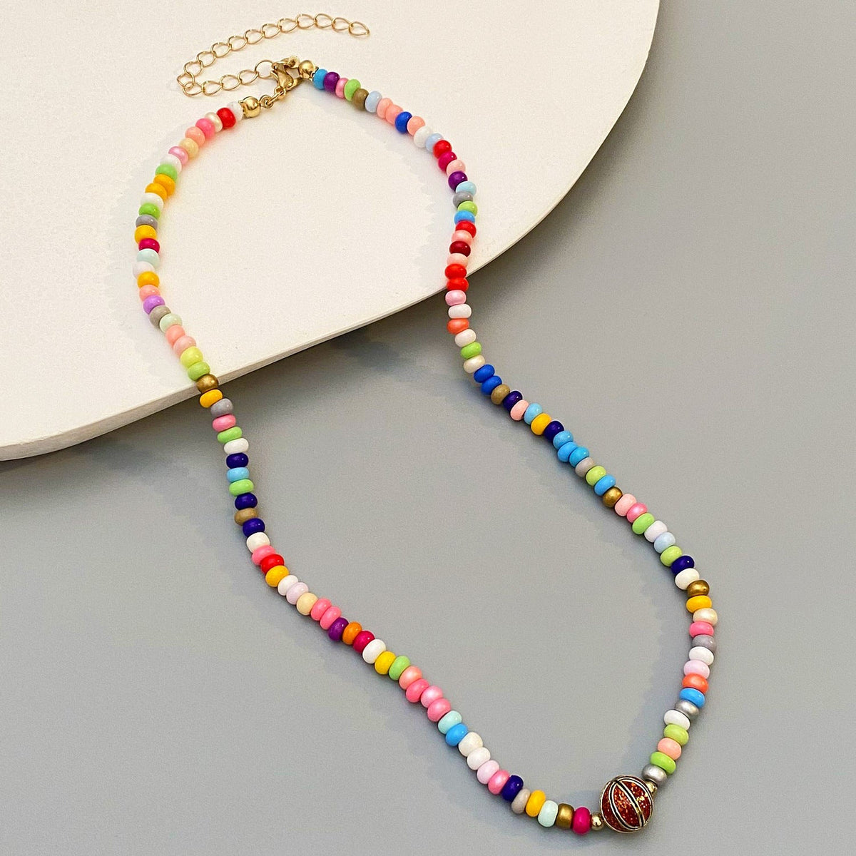 Rugby Pendant Colorful Bead Choker Necklace