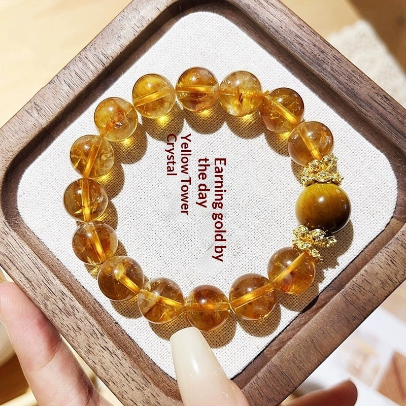 Yellow Citrine Golden Rutilated Quartz Bead Bracelet