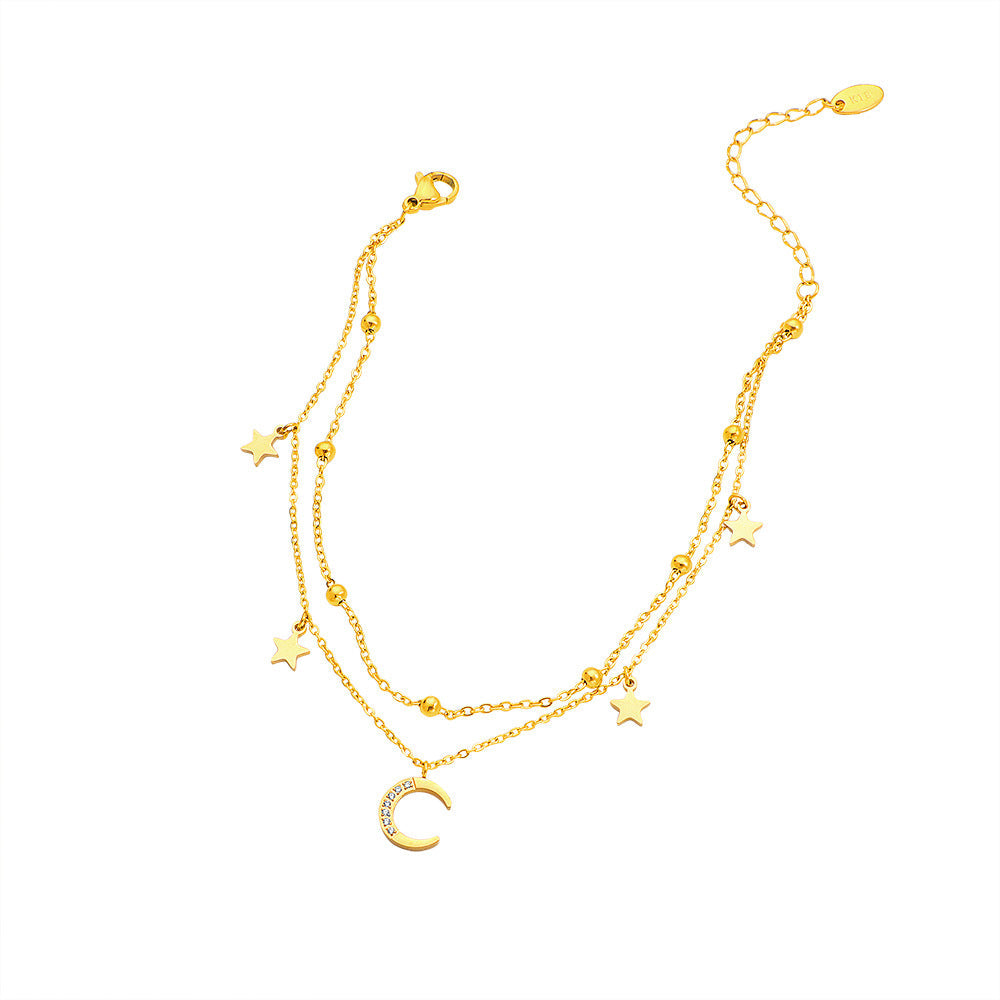 Womens New Summer Double-Layer Star Anklet In Fade-Resistant Titanium Steel