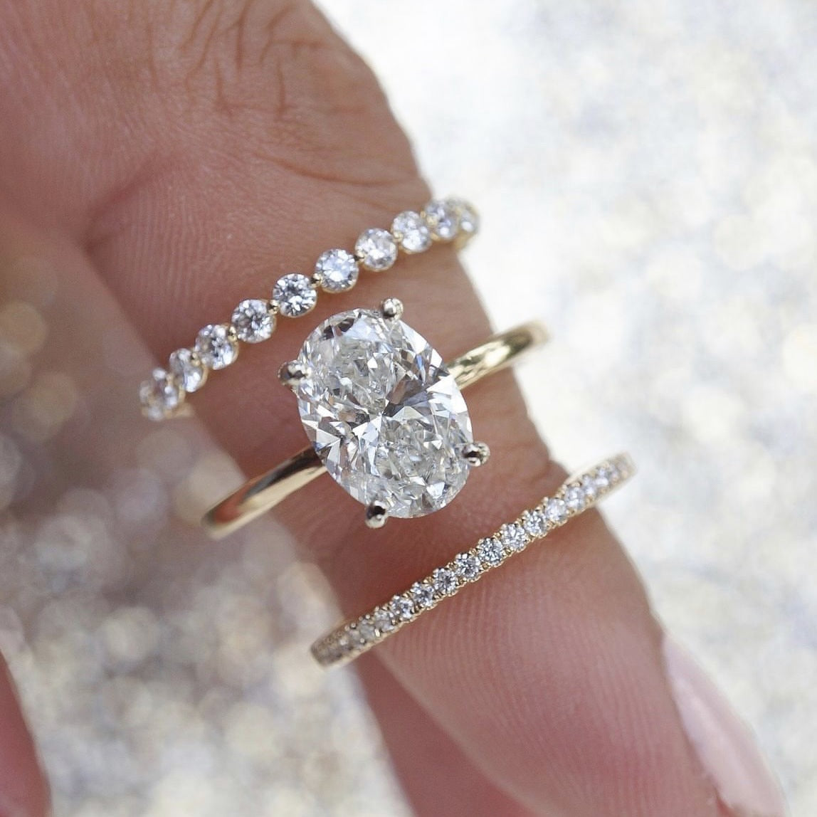Yiwu Sanjie Manufacturers Wholesale Light Luxury Fashion Joker Zircon Ring Women's Super Flash Diamond Exquisite Three-piece Ring